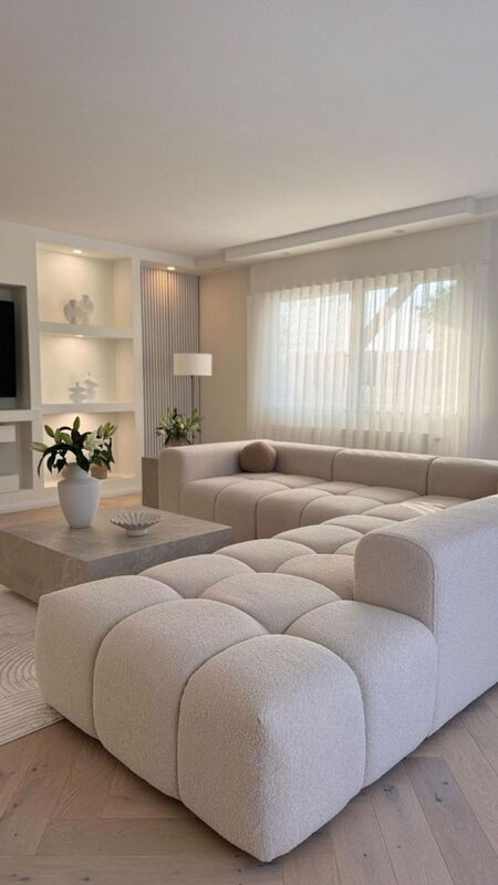 Beige L shaped 6 seater